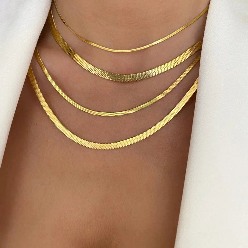 LuxeSnake Gold Herringbone Chain Necklace