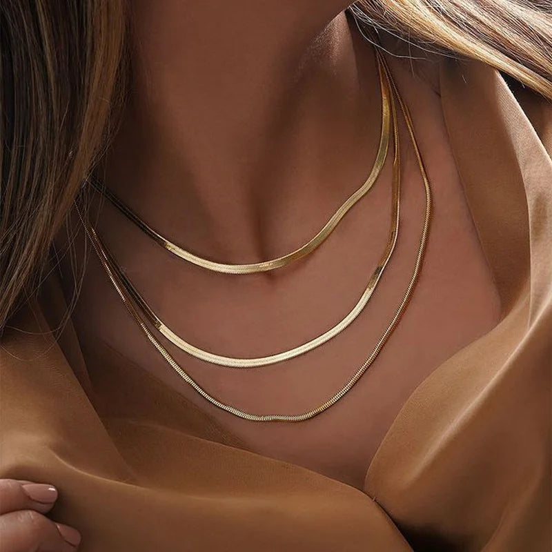 LuxeSnake Gold Herringbone Chain Necklace